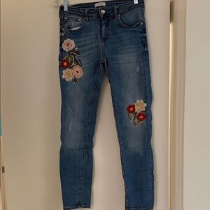 Zara Embroidered Blue Women's Slim Jeans